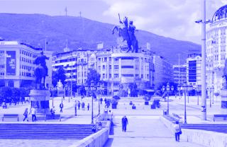 Makedonija Square in Skopje with a monumental equestrian statue of a »Warrior on a Horse«