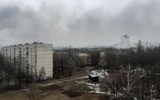 Feuer im Mikrorajon 531 in Charkiw nach russischem Beschuss 03.03.2022. Foto: Serhij Petrow Dateiname: Foto 1